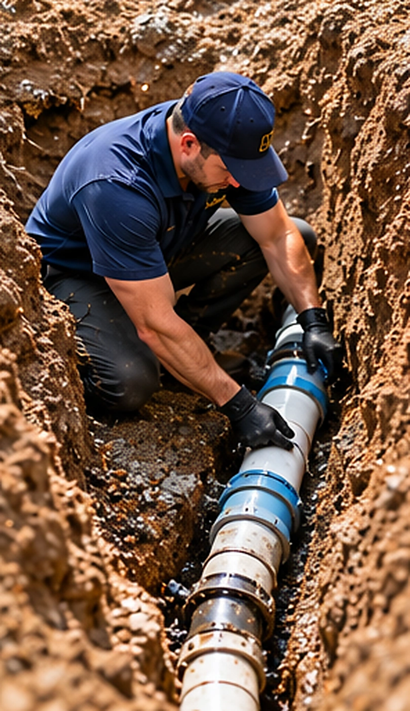 Plumber working beneath a kitchen sink during commercial plumbing service in Ridgewood, NJ