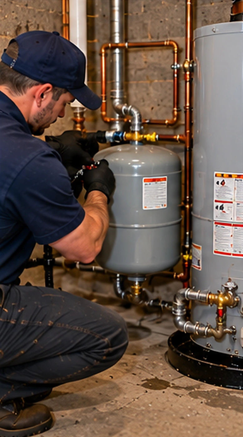 Plumber using a drain cleaning machine during grease trap cleaning service in Ridgewood, NJ